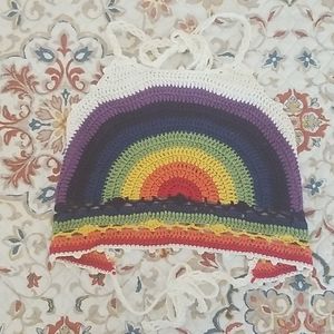 Rainbow knit top.